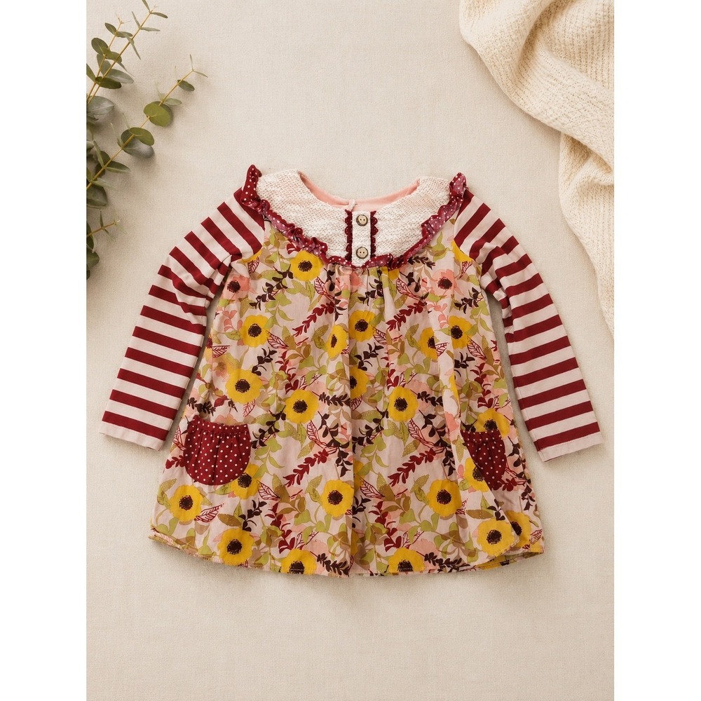 Counting Daisies Top‎ Girls 6X Pink Floral Striped Mixed Media Cottagecore